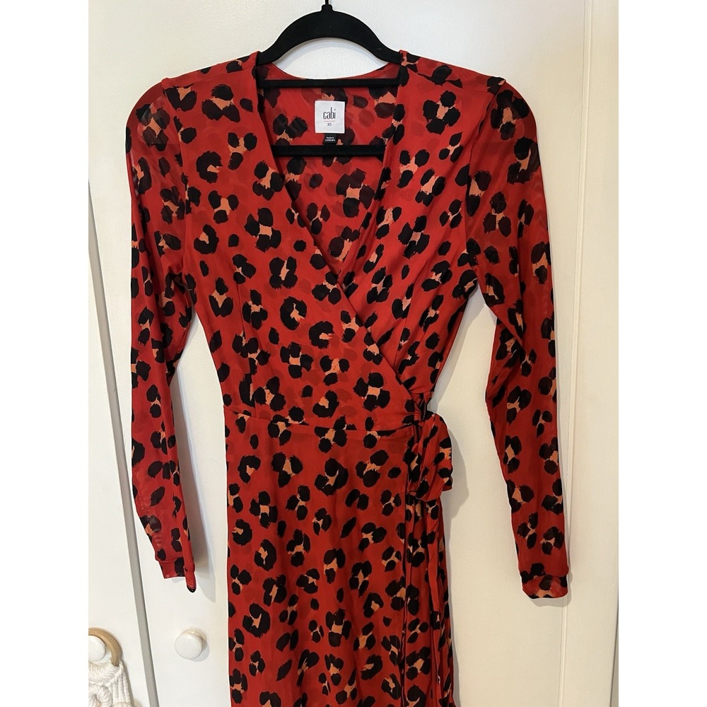 CAbi Red Siren Mesh Long Sleeve Leopard Wrap‎ Dress Cardigan Duster #5771 XS
